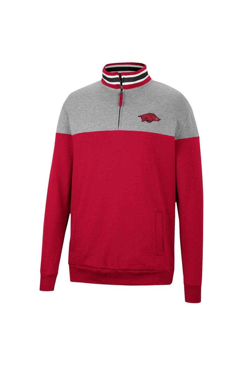 Men's Colosseum Cardinal/Heather Gray Arkansas Razorbacks Be the Ball Quarter-Zip Top, Alternate, color, Cardinal