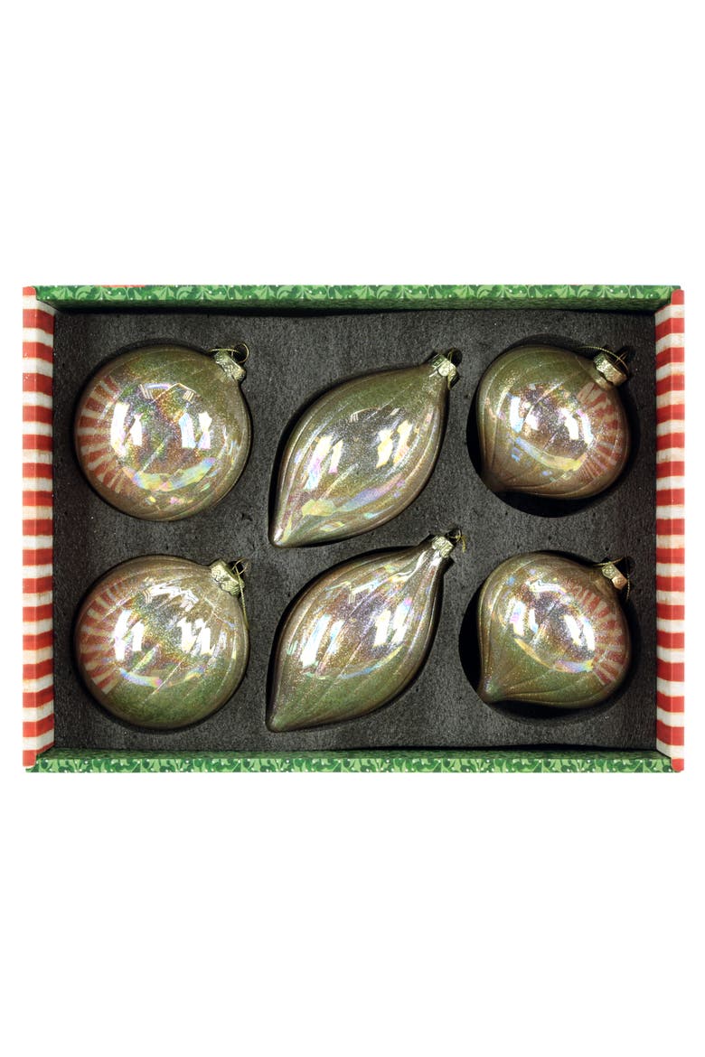 Iridescent Stripe Ornament, Box of 6, Alternate, color, Champagne Silver