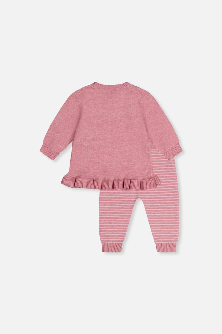 Knitted Hedgehog Ruffle Top and Striped Pants Set, Alternate, color, Dusty Pink