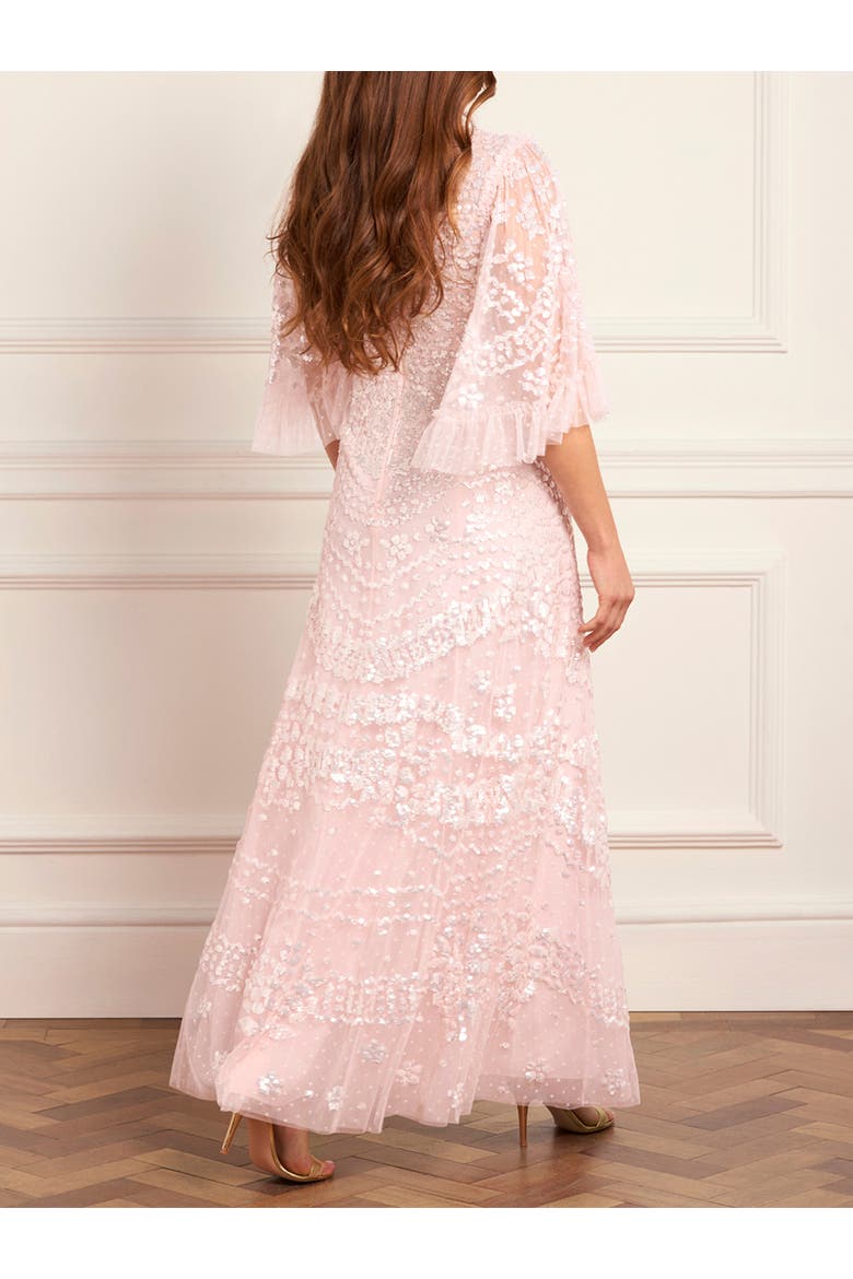Anais Sequin 3/4 Sleeve Maxi Gown, Alternate, color, Seashell