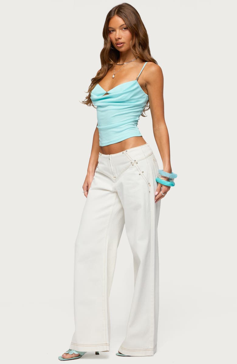 EDIKTED Kianni Studded Low Rise Wide Leg Jeans, Alternate, color, White