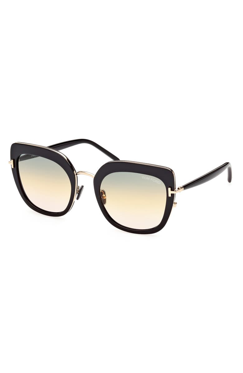 TOM FORD Virginia 55mm Gradient Square Sunglasses, Alternate, color, Shiny Black / Gradient Smoke