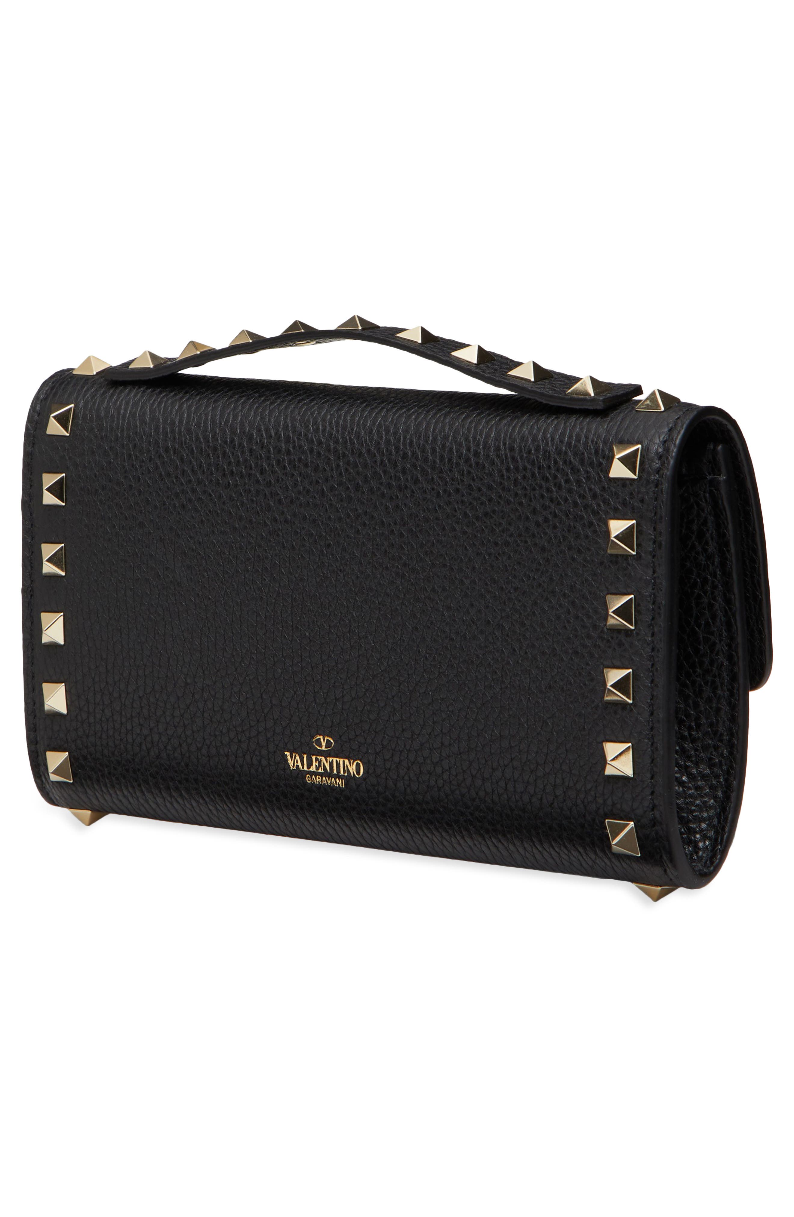 Valentino Garavani Mini Rockstud Leather Crossbody Wallet, Alternate, color, 