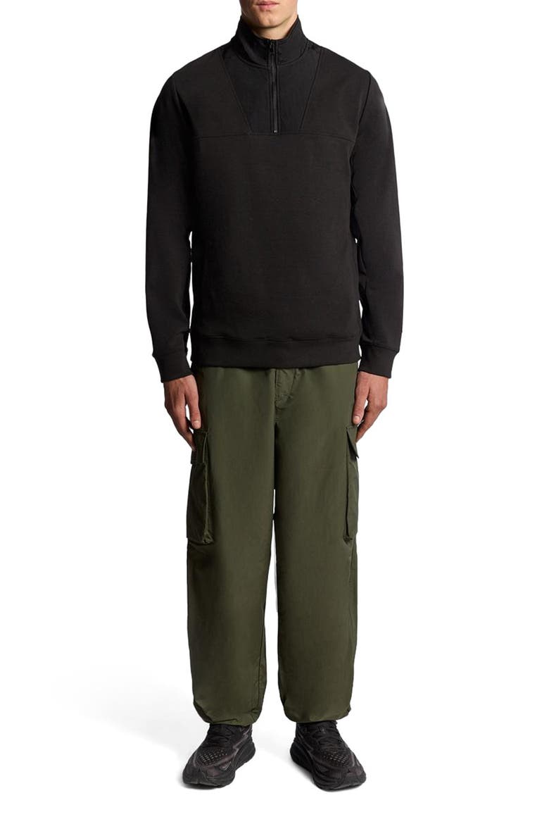 Panelled Hybrid Quarter Zip Sweatshirt, Alternate, color, Black Ice
