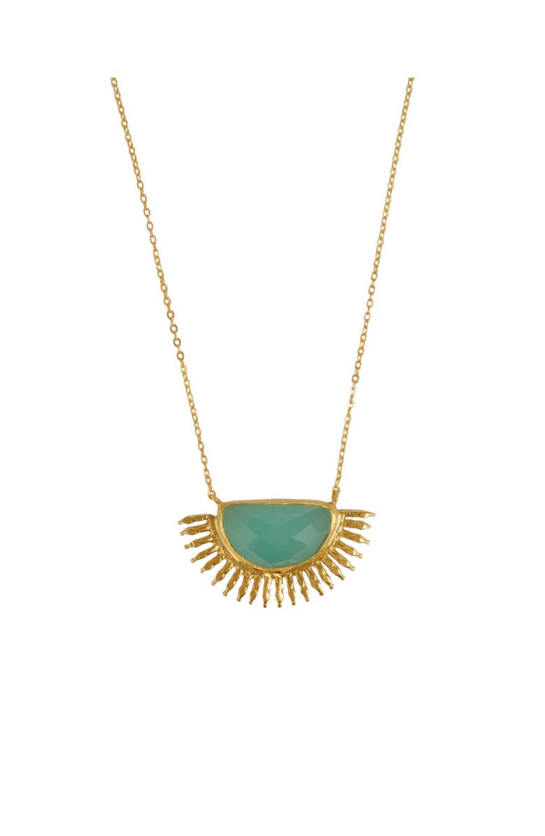 Ottoman Hands Sunrise Aqua Chalcedony Pendant Necklace, Alternate, color, Gold