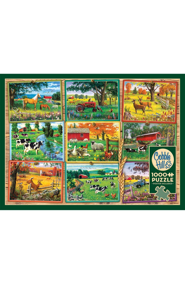 Cobble Hill 1000 Piece Puzzle Postcards From The Farm Reference Poster, Alternate, color, Multicolored