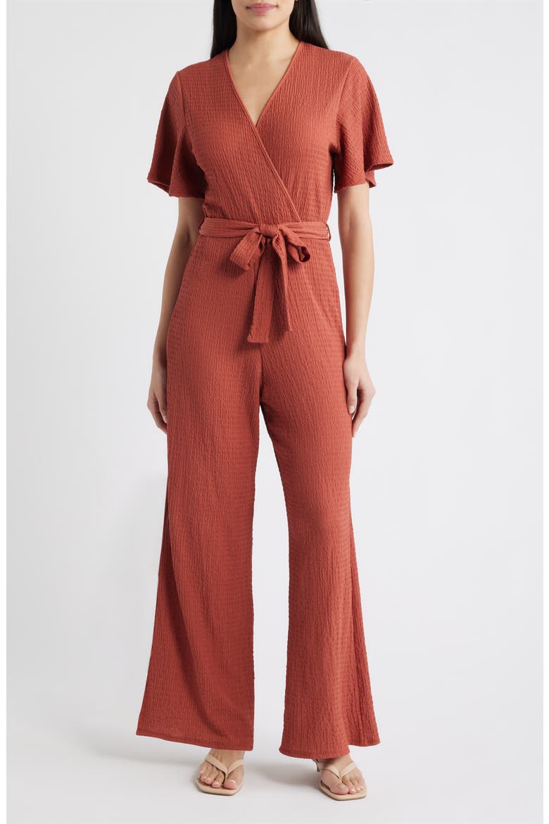 Flutter Sleeve Textured Jumpsuit, Main, color, MARSALA