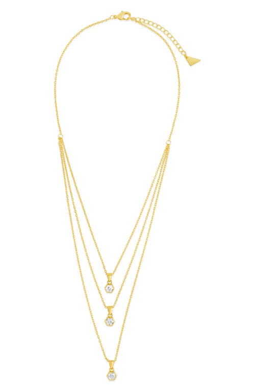 Sterling Forever Gia Cubic Zirconia Layered Pendant Necklace In Gold