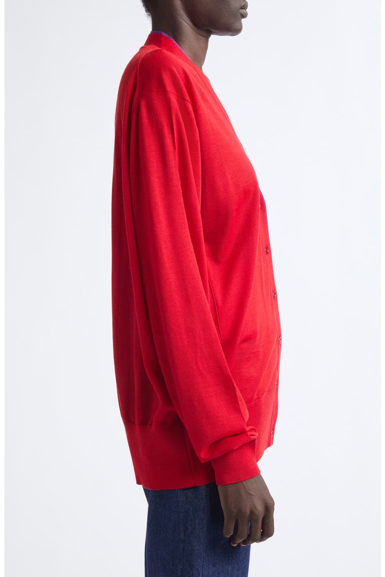 Embroidered Wool Blend Cardigan, Alternate, color, RED