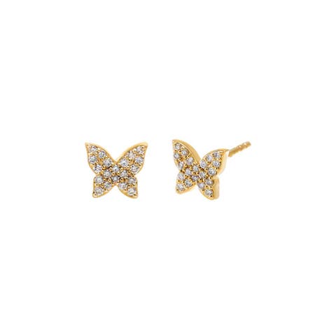 Small Diamond Pave Butterfly Stud Earring 14K