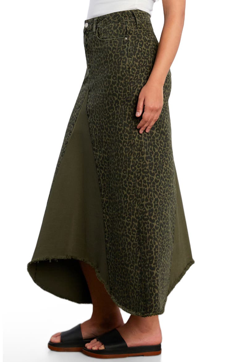 Leopard Print Pieced Denim Midi Skirt, Alternate, color, GREEN LEOPARD