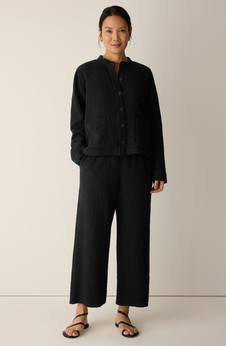 Eileen Fisher Stretch Organic Cotton Ankle Lantern Pants, Alternate, color, Black