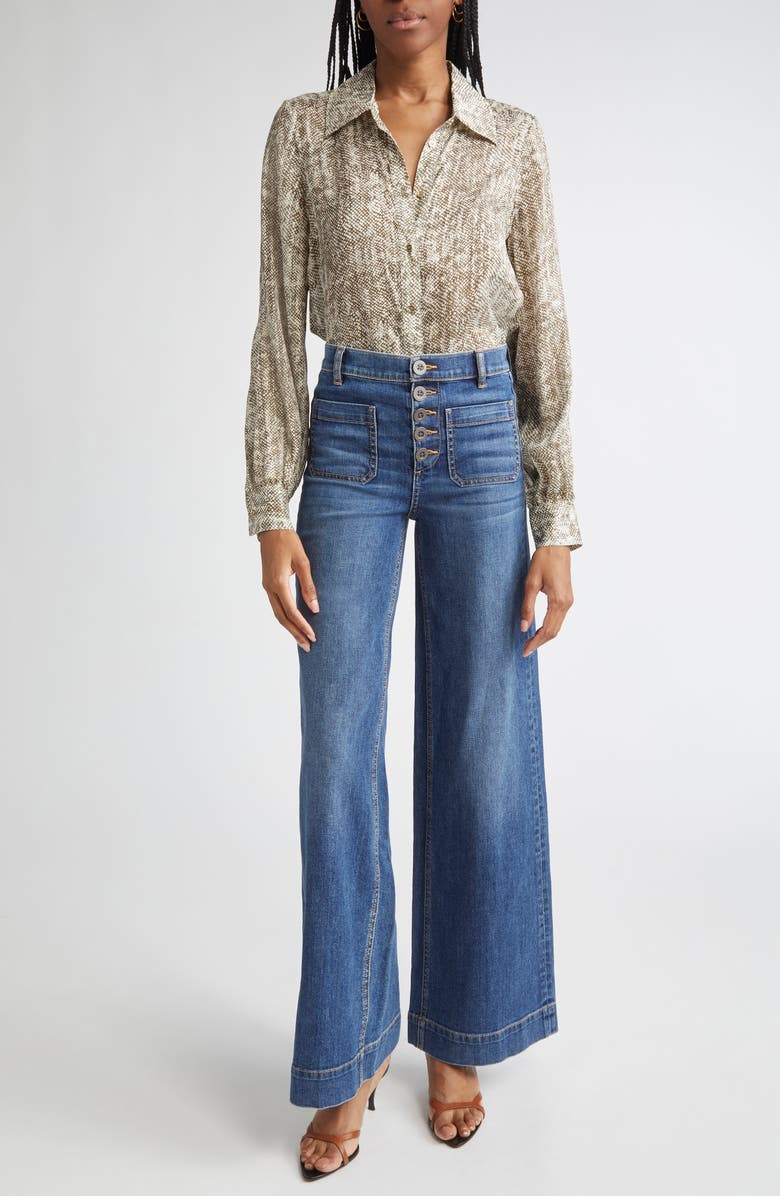 Ramy Brook Cindy Patch Pocket Wide Leg Jeans, Alternate, color, Medium Wash