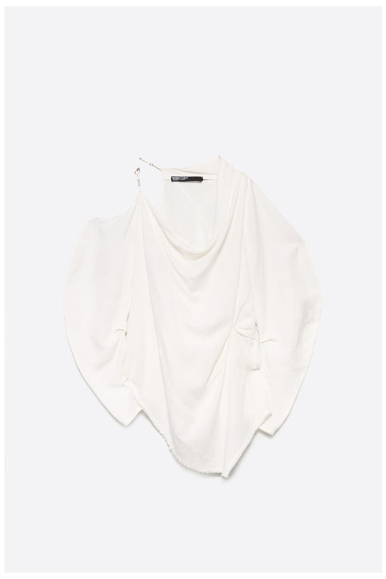 Linen Off-Shoulder Draped Top, Alternate, color, IVORY