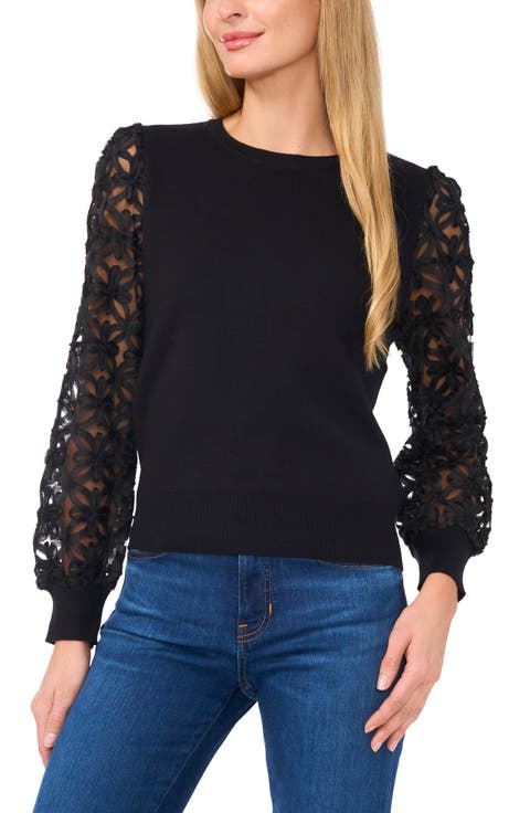 Mixed Media Lace Sleeve Sweater