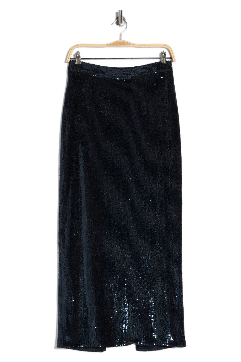 Gwyneth Sequin Midi Skirt, Alternate, color, MIDNIGHT