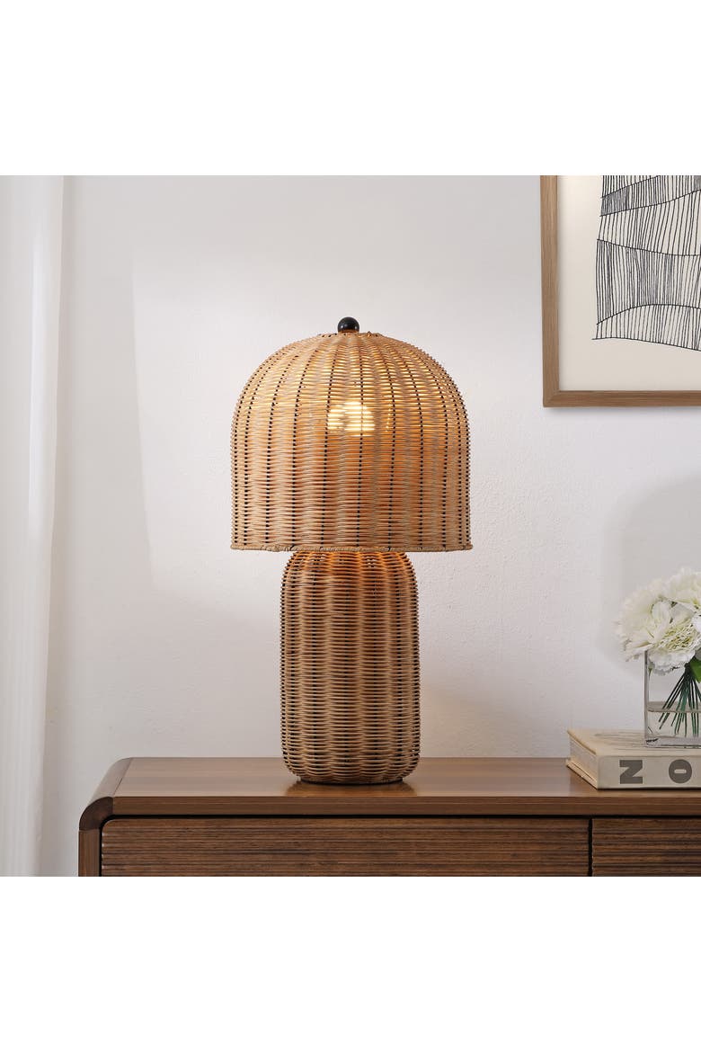 Minna 22.5" Modern Coastal Woven Rattan Arched LED Table Lamp, Alternate, color, Natural Brown