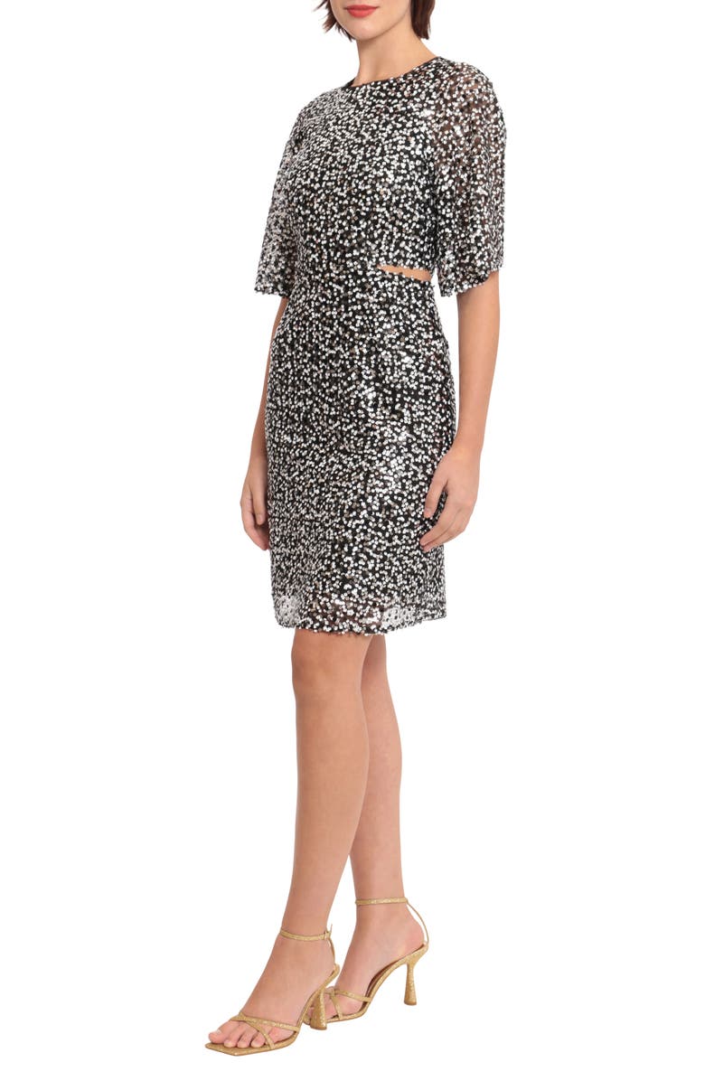 DONNA MORGAN FOR MAGGY Cutout Waist Sequin Cocktail Minidress, Alternate, color,