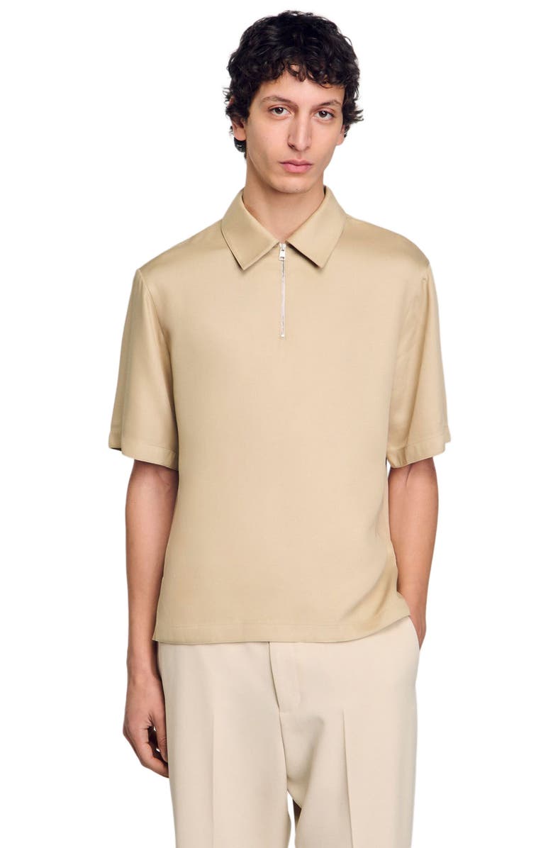 SANDRO Zip-neck polo shirt, Alternate, color, 