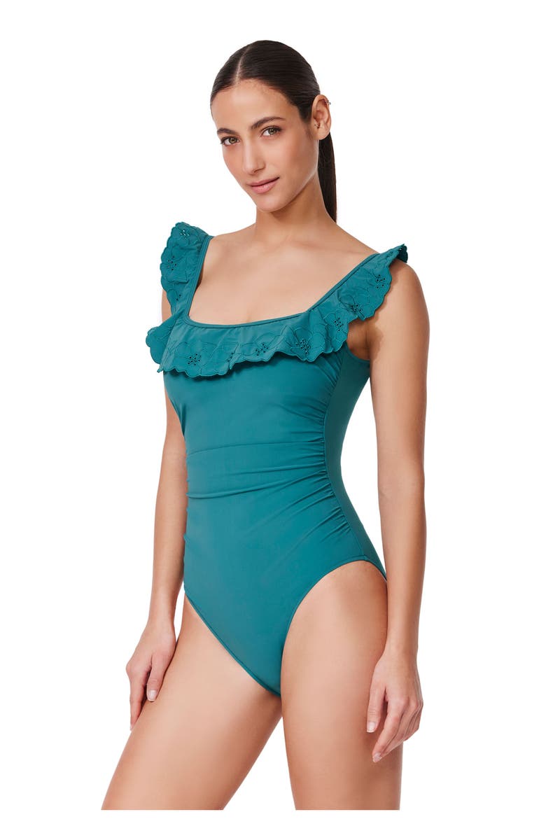 Bachelorette Square Neck Ruffle One Piece, Alternate, color, Black