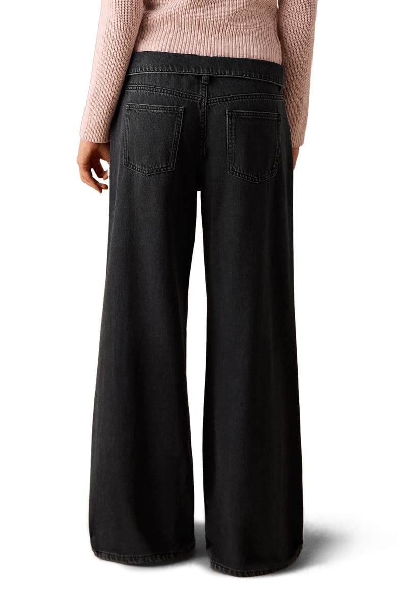 MANGO TEEN Foldover Low Rise Wide Leg Jeans, Alternate, color, Black Denim