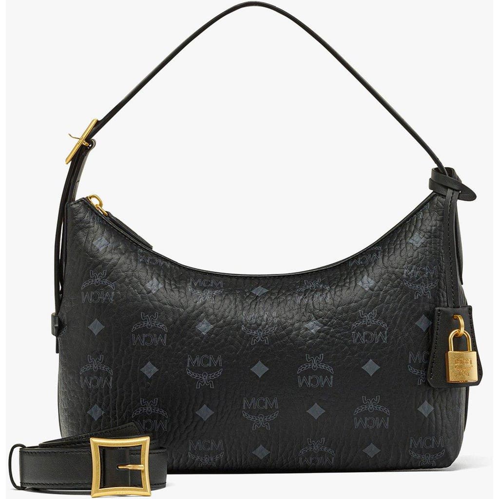 Mcm Aren Visetos Monogram Hobo Bag In Black