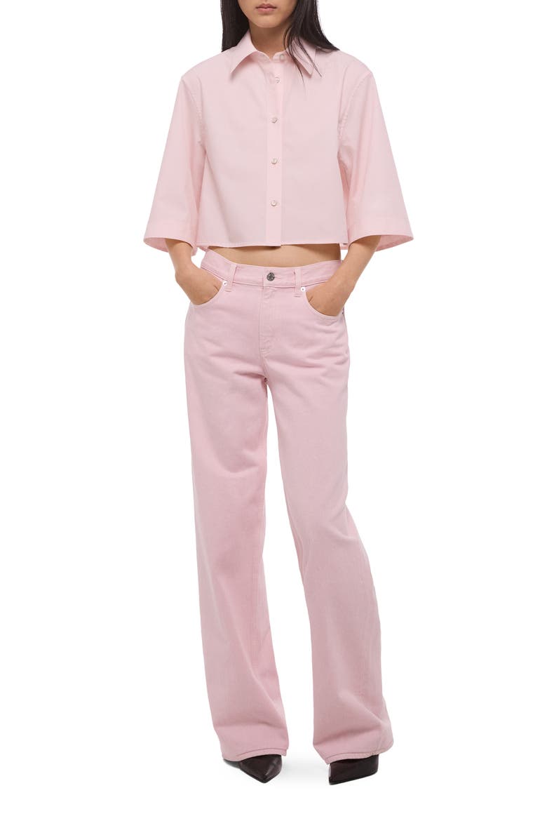 Button Back Boxy Cotton Cotton Button-Up Shirt, Alternate, color, PEONY