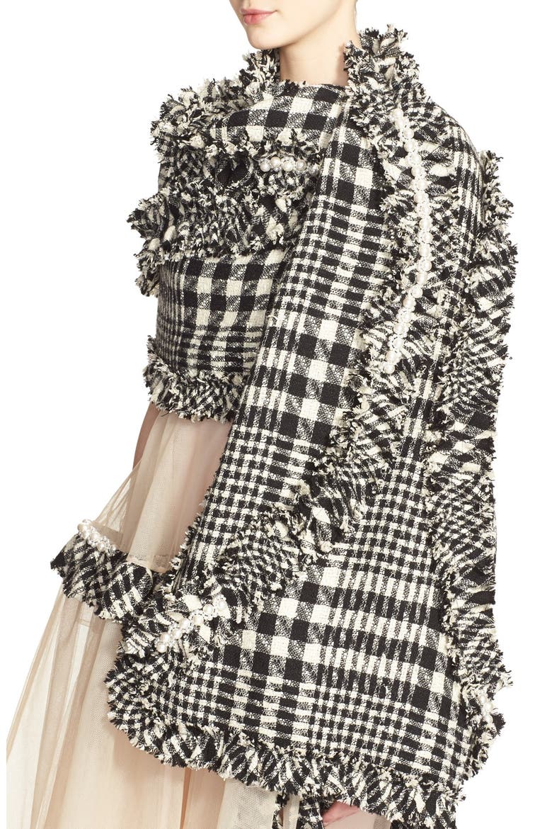 Plaid Tweed Scarf, Alternate, color, BLACK