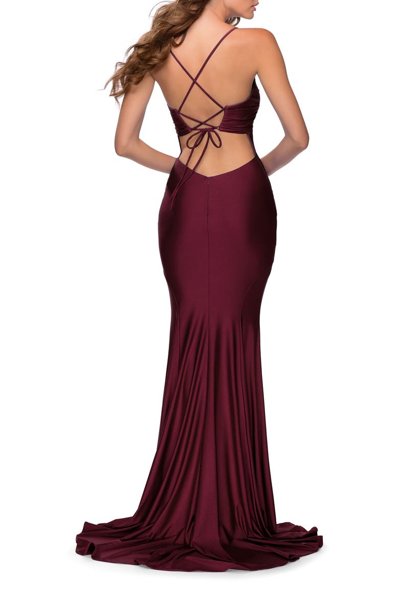 Form Fitting Dress with Ruched Bow Bodice, Alternate, color, Dark Berry