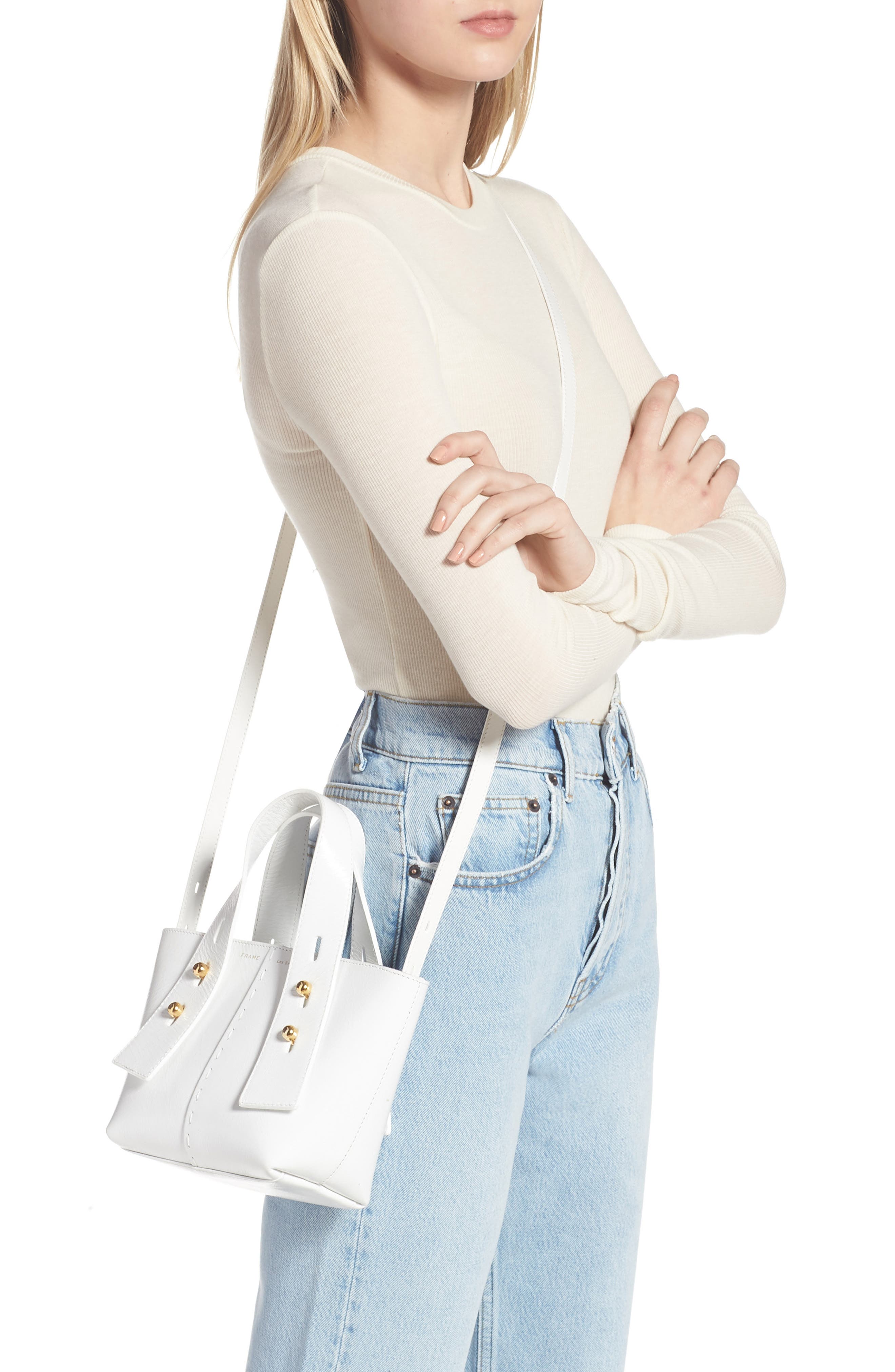 Mini Les Second Leather Crossbody Bag, Alternate, color, BLANC