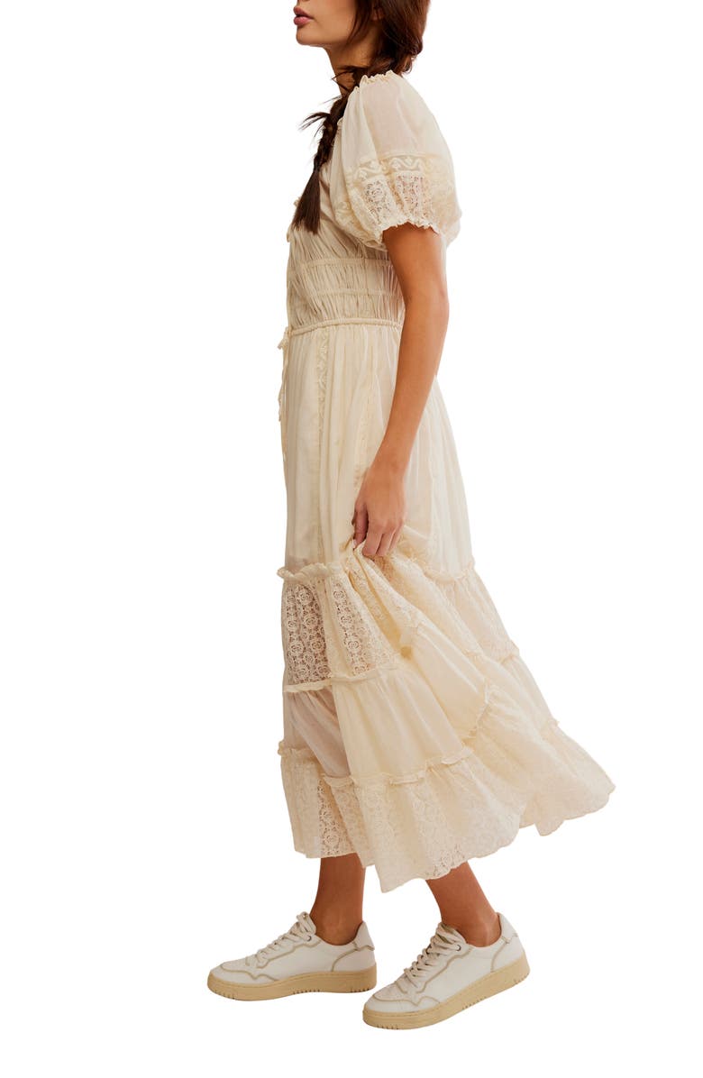 Free People Falling Sun Puff Sleeve Midi Dress, Alternate, color, Tea