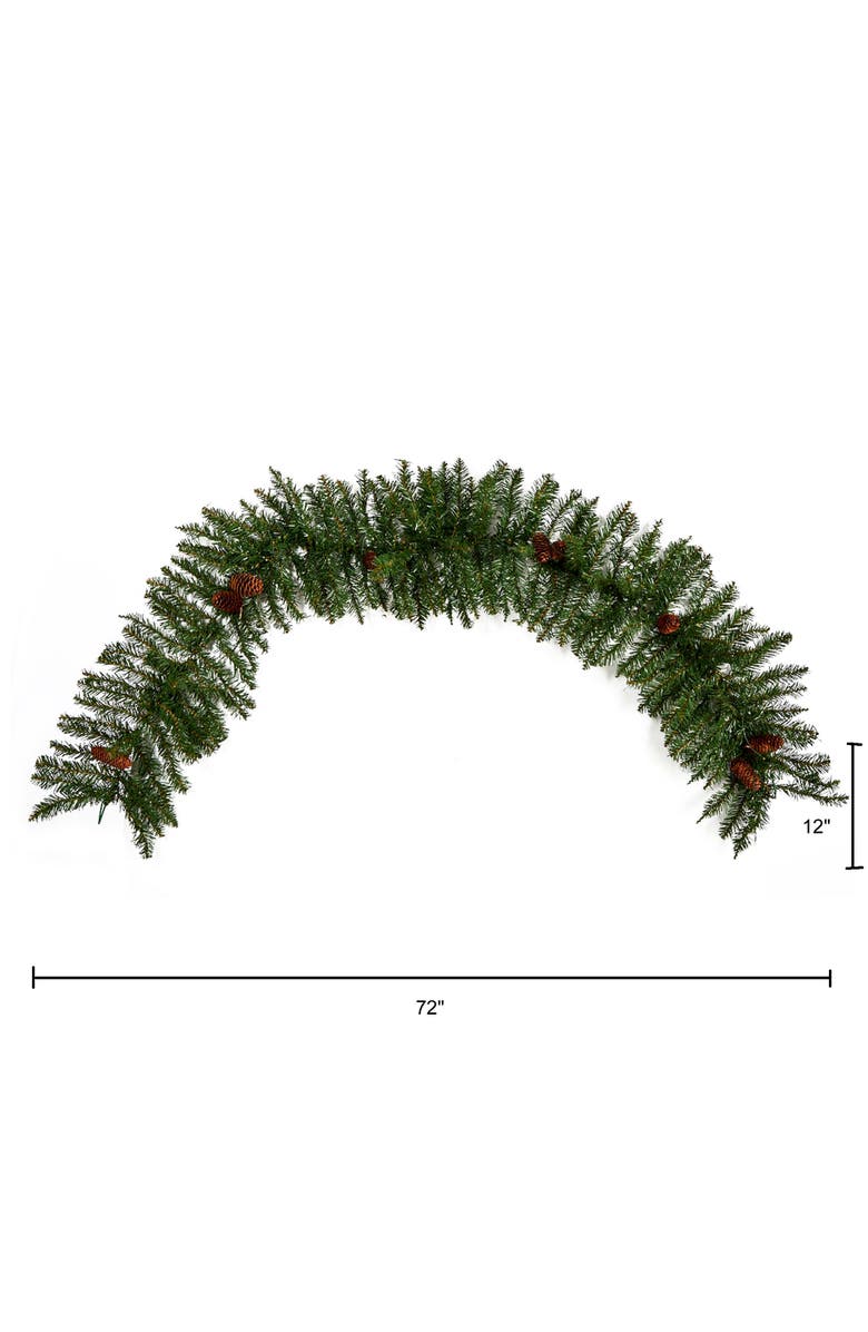 NEARLY NATURAL 6-ft Mixed Alaskan Pines and Pinecones Artificial Christmas Garland 50 Warm White LED Lights, Alternate, color, Green