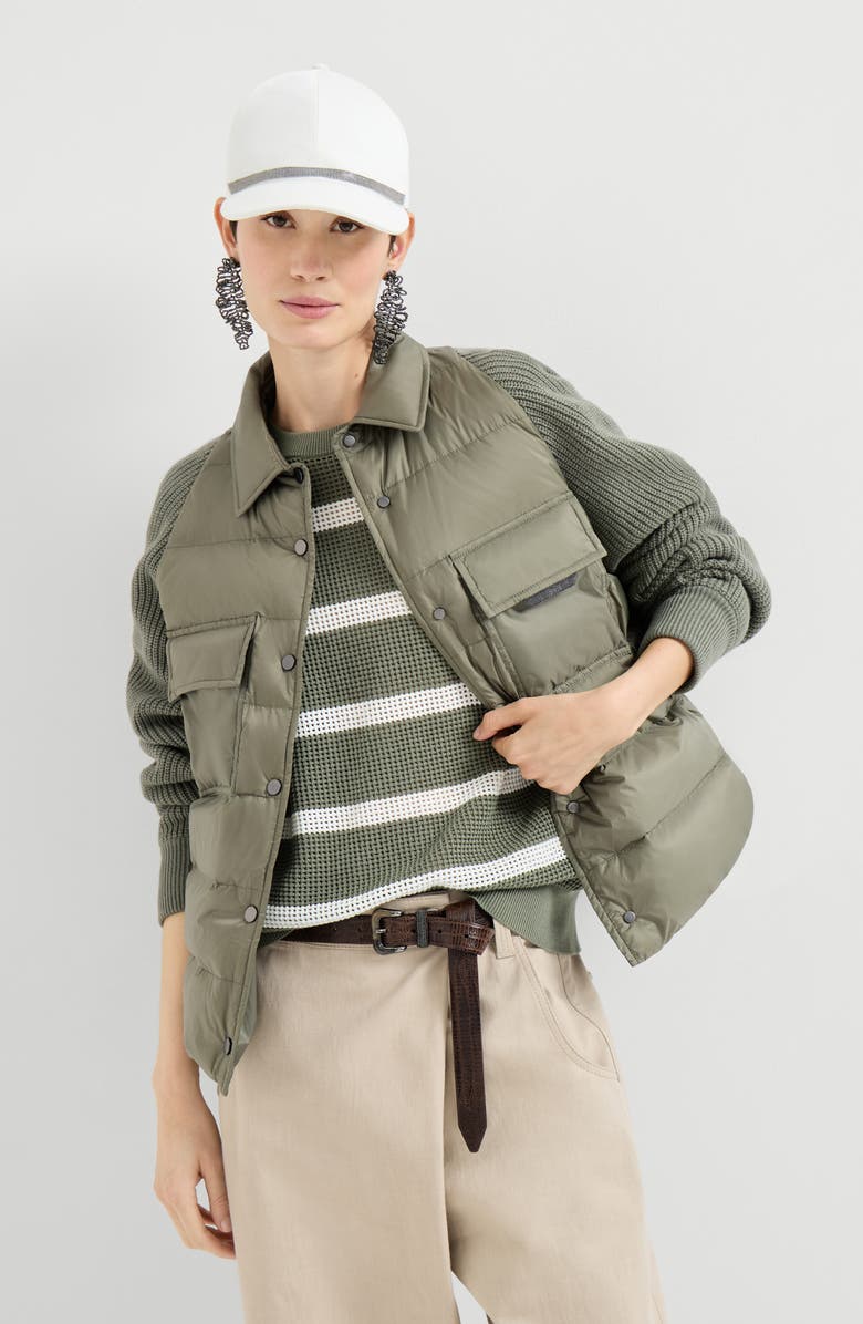 Brunello Cucinelli Nylon down jacket with monili, Alternate, color, Green