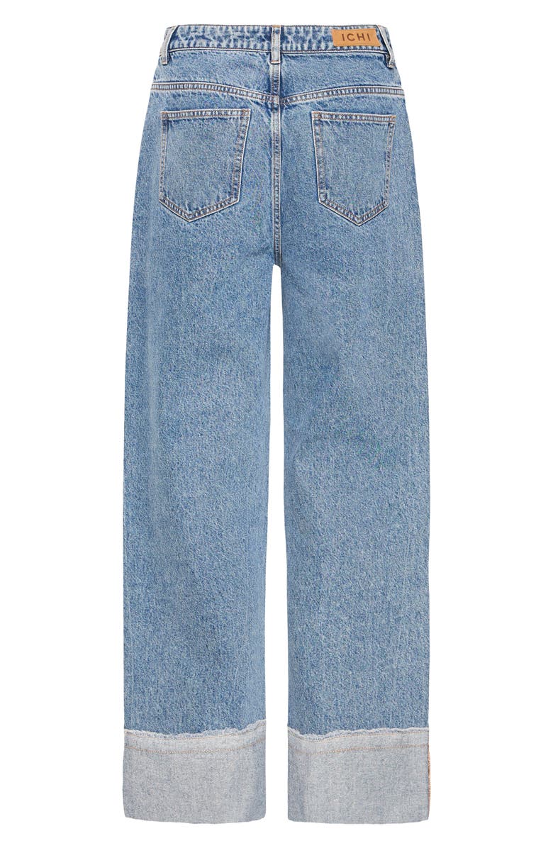 ICHI Foldover Cuff Wide Leg Jeans, Alternate, color, Washed Med Blue