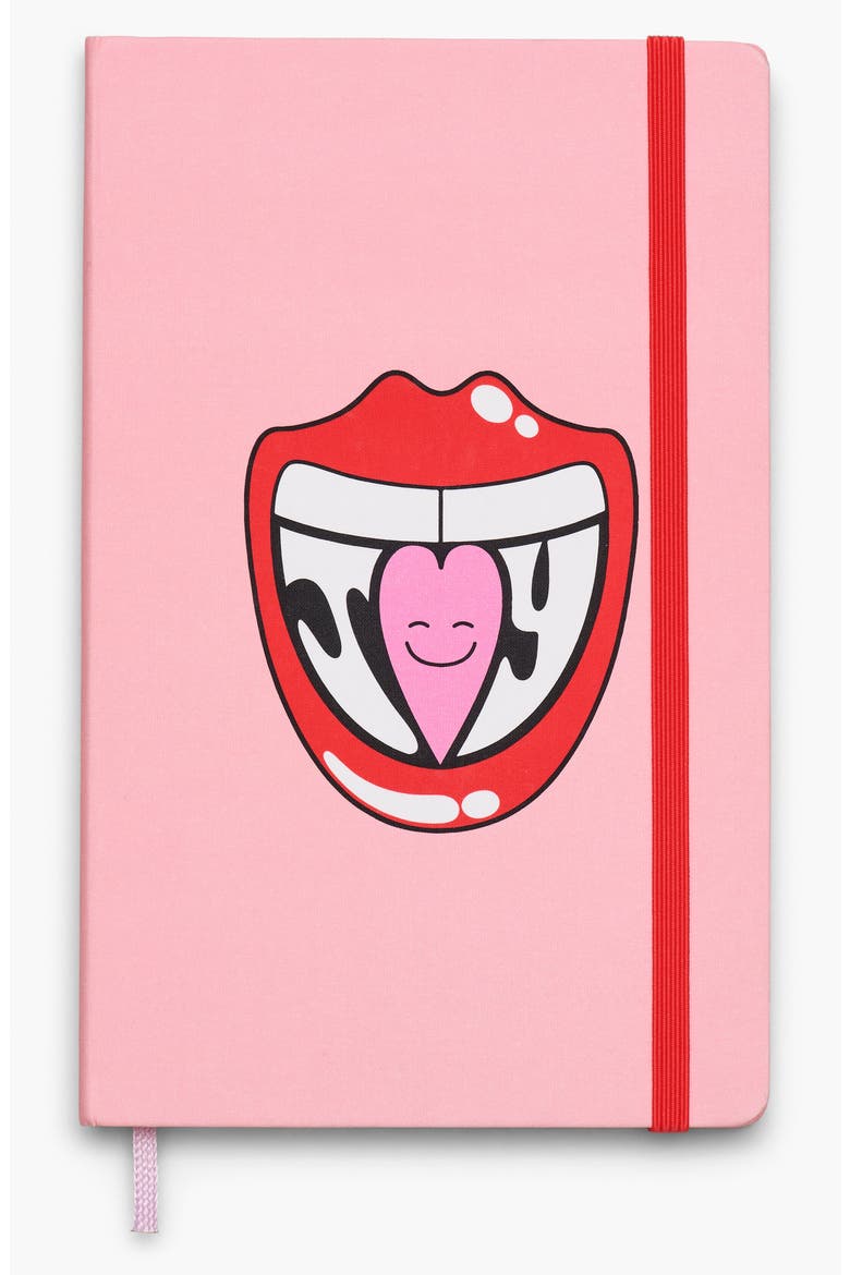 x Marc Jacobs Joy Large Hard Cover Ruled Notebook, Main, color, RED / PINK MOUTH