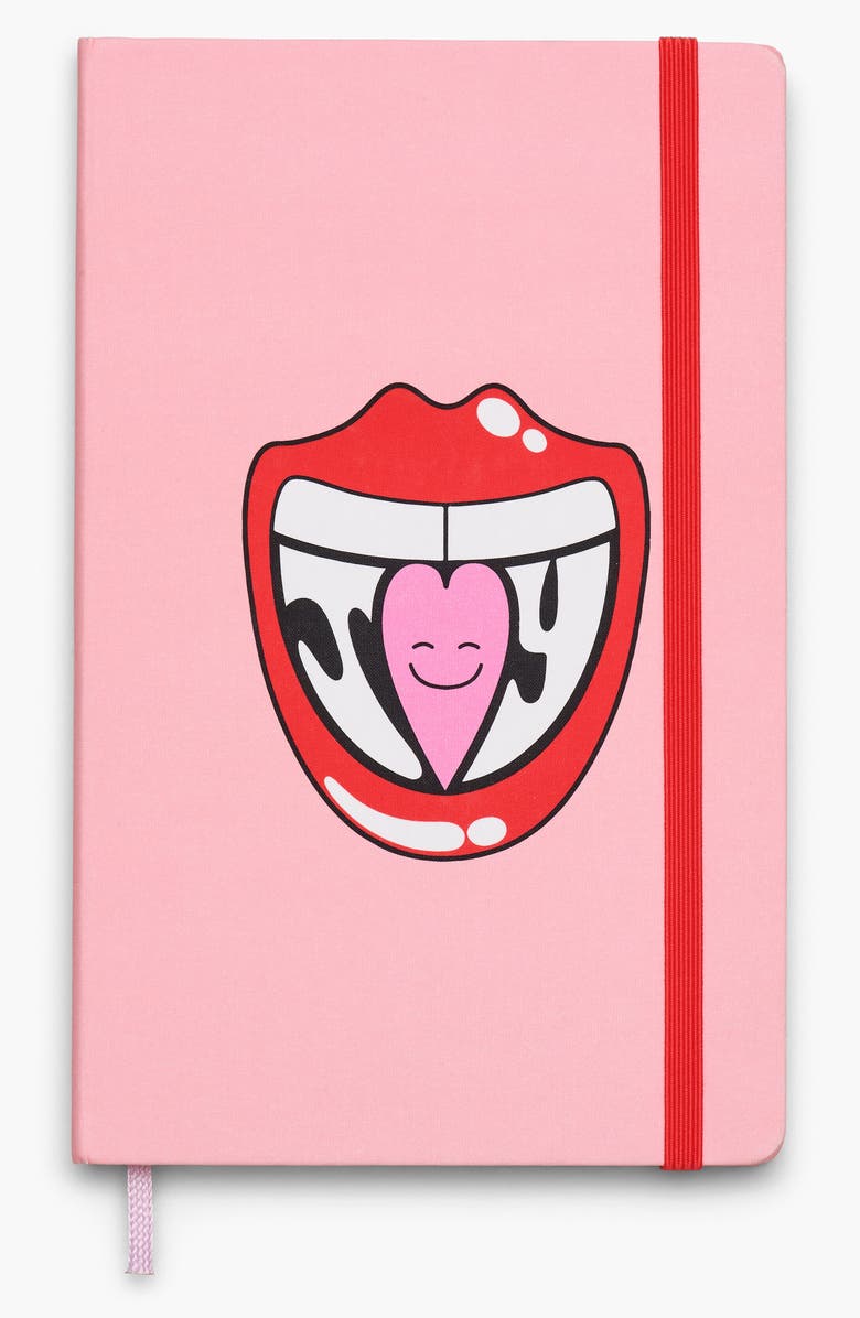 Moleskine x Marc Jacobs Joy Large Hard Cover Ruled Notebook, Main, color, Red / Pink Mouth