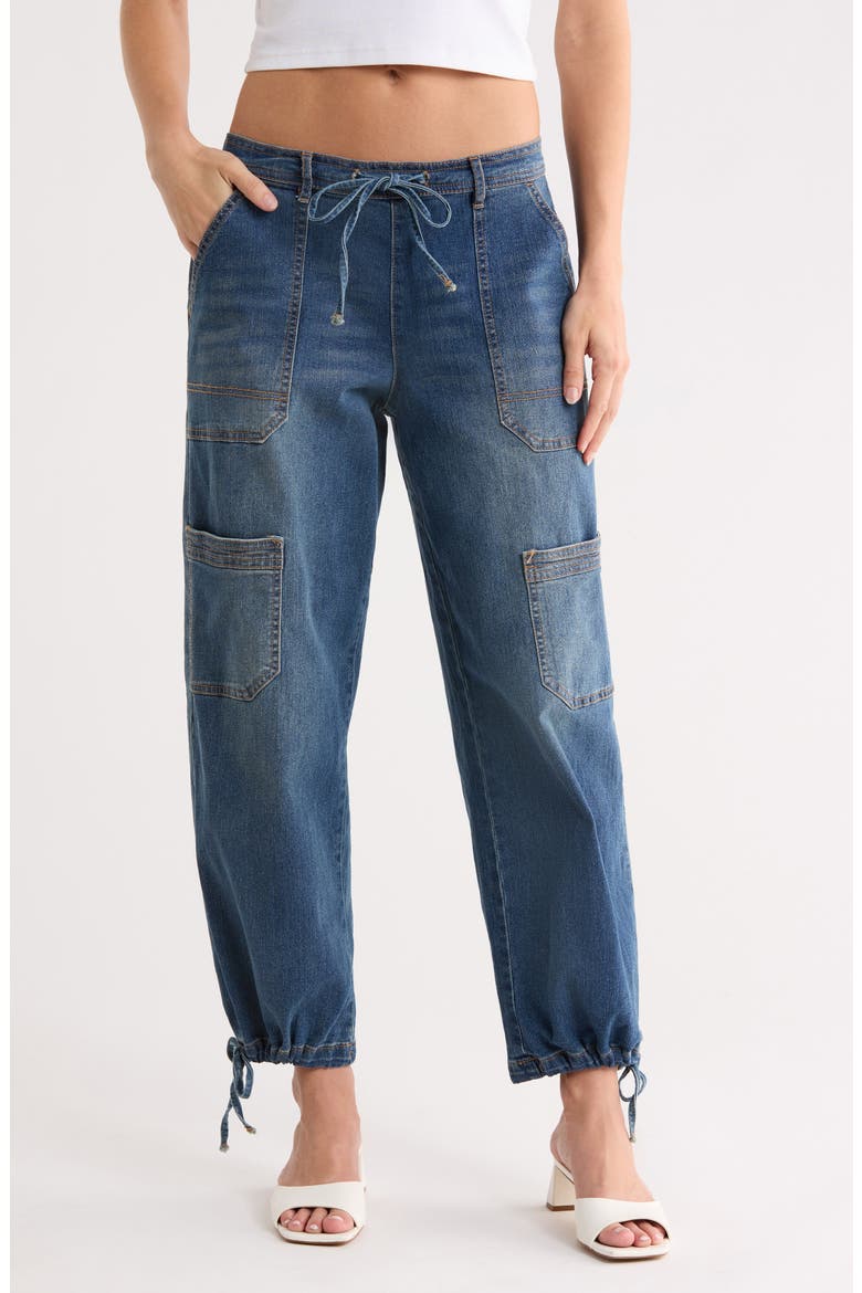 Drawstring Hem Denim Joggers, Main, color, MEDIUM WASH