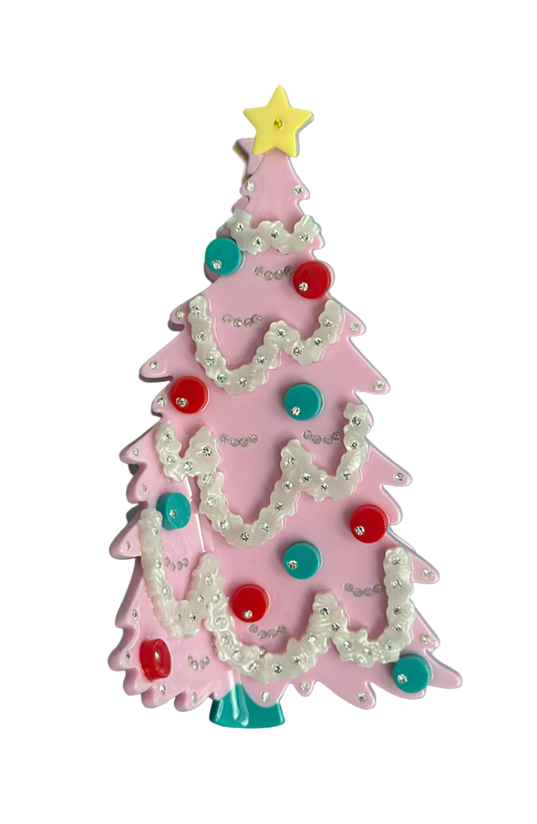 Centinelle Pink Christmas Tree Hair Claw, Main, color, Pink