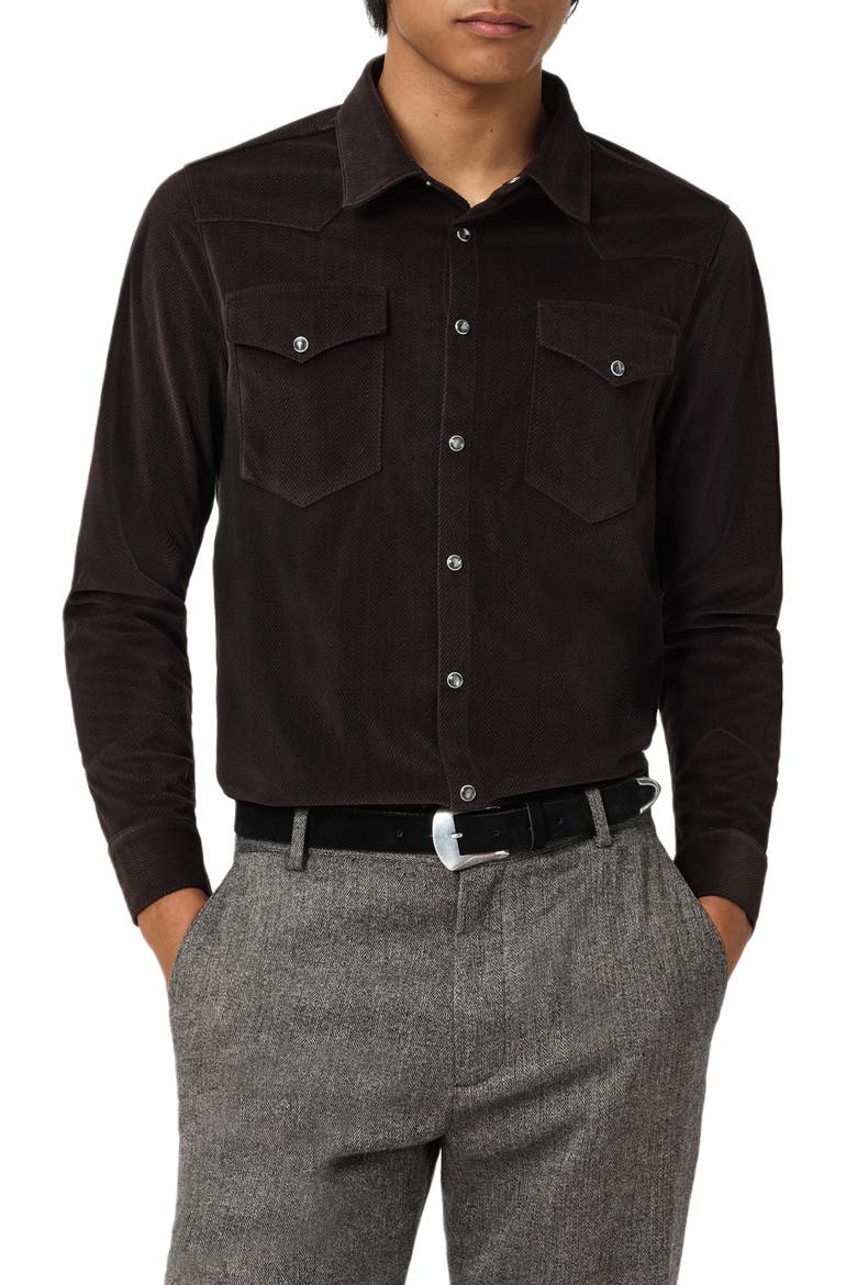 Andres Western Herringbone Faux Suede Snap-Up Shirt, Main, color, ESPRESSO