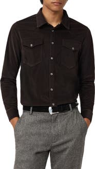 John Varvatos Andres Western Herringbone Faux Suede Snap-Up Shirt