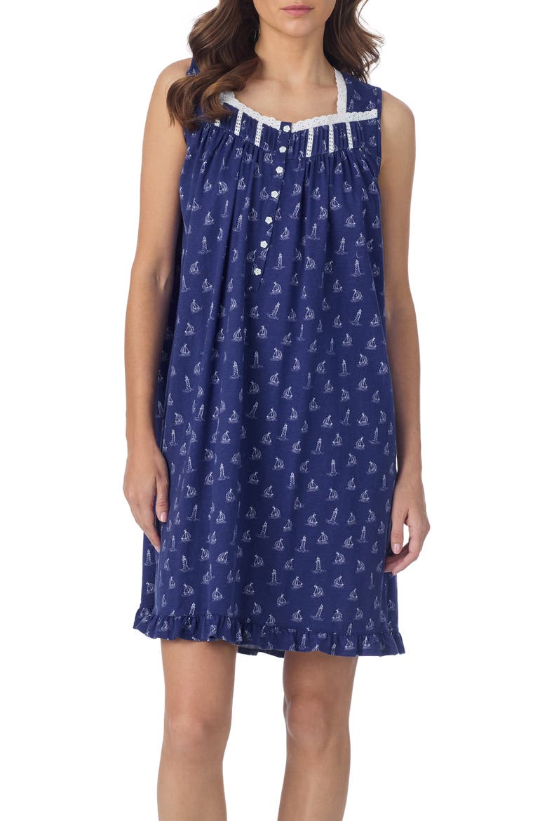 Sleeveless Cotton Jersey Nightgown, Main, color, NAVY