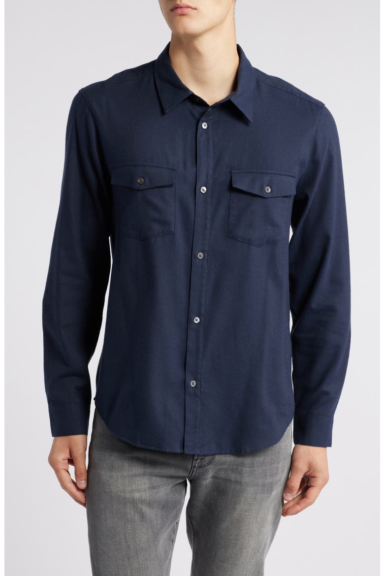 Cotton & Merino Wool Button-Up Shirt, Main, color, DARK NAVY