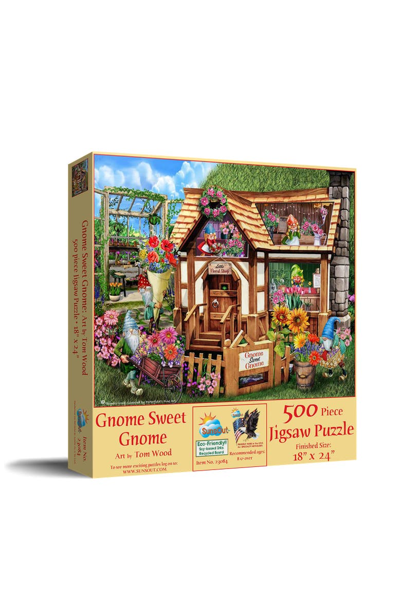Sunsout Gnome Sweet Gnome 500 piece Jigsaw Puzzle for Adults, Main, color, Multicolor