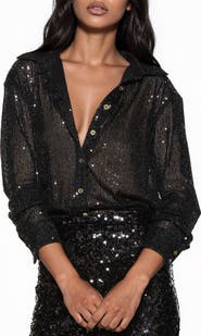 Alexia Admor Quinn Sequin Button Front Shirt