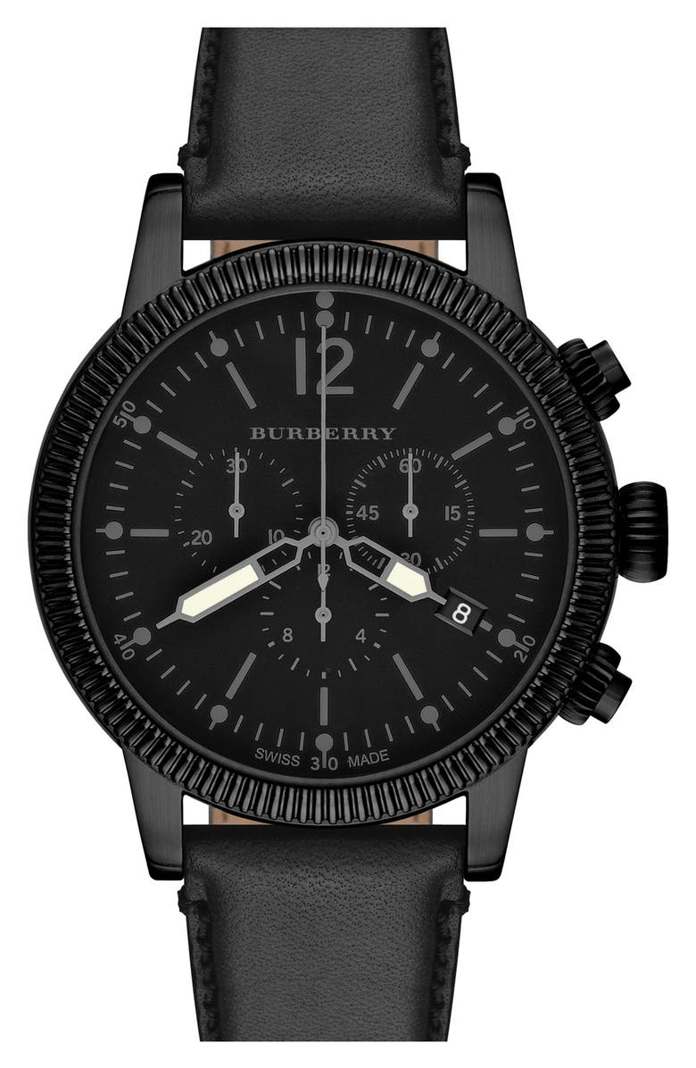 Burberry Round Leather Strap Watch, 42mm, Main, color, 
