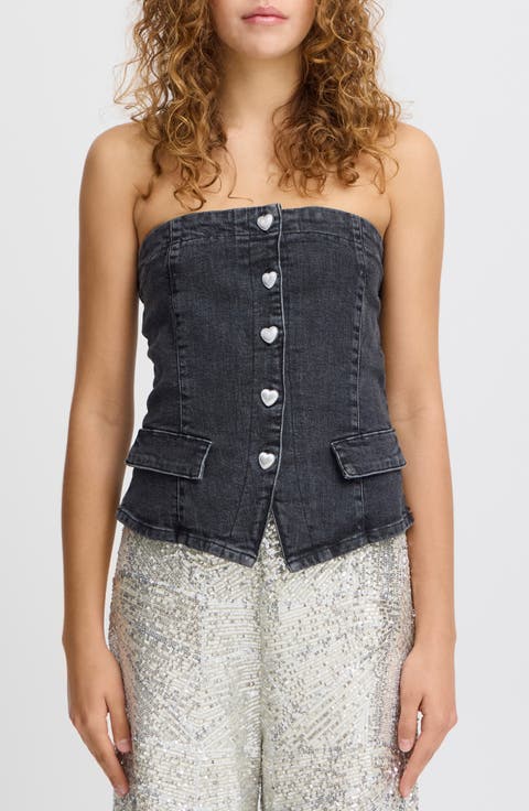 Denim Strapless Vest (Washed Black)