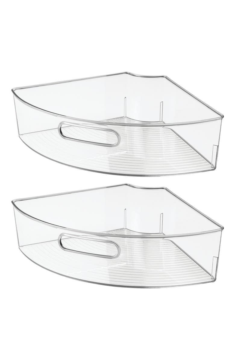 iDesign Lazy Susan 1/4 Wedge Bin with Handle, Set of 2, Clear, Made in USA, Main, color, Clear