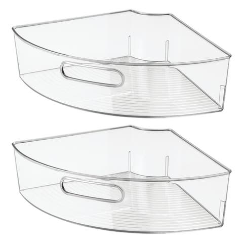 Lazy Susan 1/4 Wedge Bin with Handle, Set of 2, Clear, Made in USA