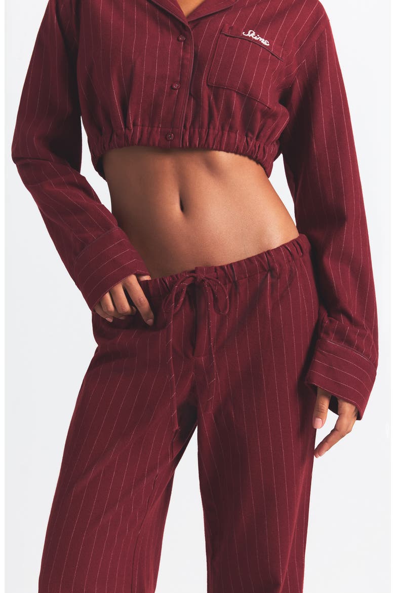 Elevated Flannel Crop Pajamas, Alternate, color, MERLOT STRIPE