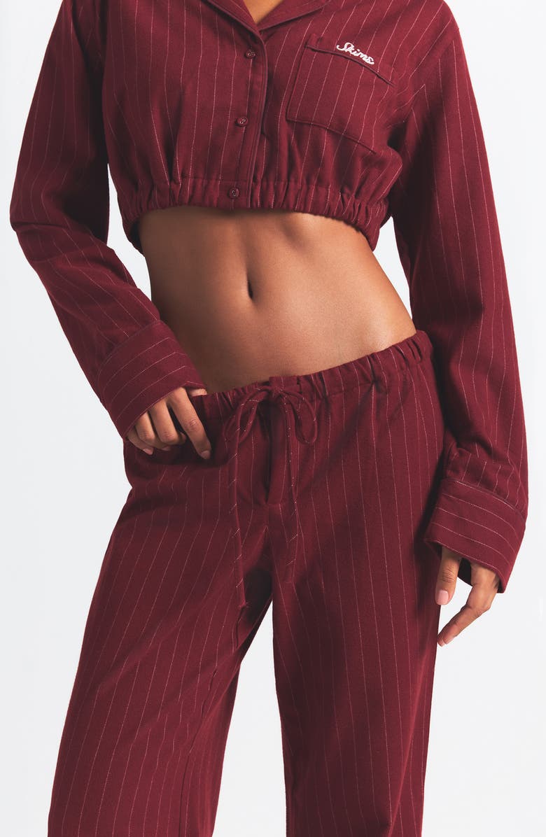 SKIMS Elevated Flannel Crop Pajamas, Alternate, color, Merlot Stripe